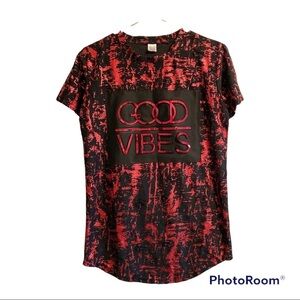 Seven Seas “Good Vibes” Sheer Tee Shirt Womens 8 / 10 Metallic Red & Black Rock